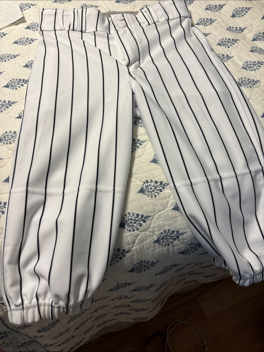 Kids White Pinstripe Baseball Joggers with Elastic Cuffs